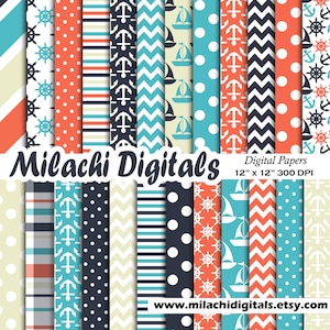 Nautical digital paper, sailing scrapbook papers, sailboat wallpaper, pirate background - M413