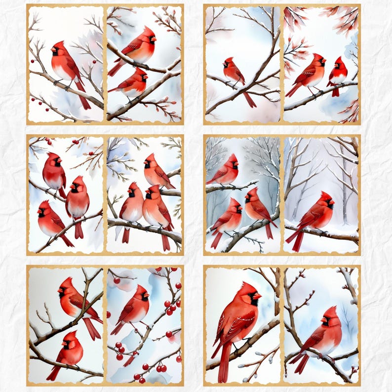 Winter Cardinal Junk Journal Printable Paper, Digital Scrapbook Paper ...