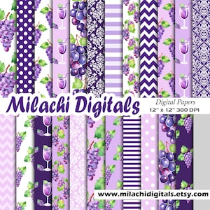 Papel digital de uva, papel para álbum de recortes sin costuras de 30,5 x 30,5 cm, páginas de diario basura, fondo de frutas, creación de tarjetas, uso comercial. Descarga instantánea