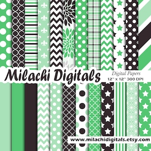 Charbon de bois et vert papier digital scrapbook papiers papier peint scrapbooking digital pois rayures chevron - M582