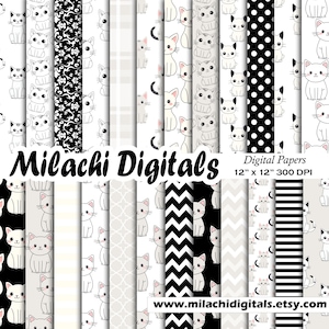 Cute Cats Digital Paper, Seamless 12&quot;x12&quot; Scrapbook Paper, Cat Junk Journal Pages, Animal Planner Backgrounds, Card Making, Commercial Use