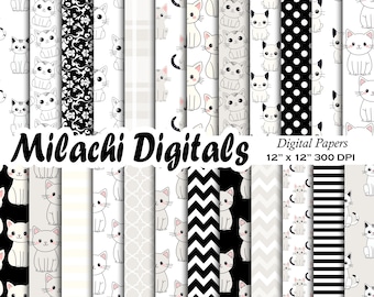 Cute Cats Digital Paper, Seamless 12"x12" Scrapbook Paper, Cat Junk Journal Pages, Animal Planner Backgrounds, Card Making, Commercial Use