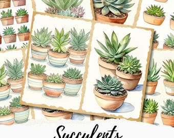 Succulents Junk Journal Printable Pages, Succulents Scrapbook Paper, Succulents Junk Journal Digital Collage Sheet, Instant Download