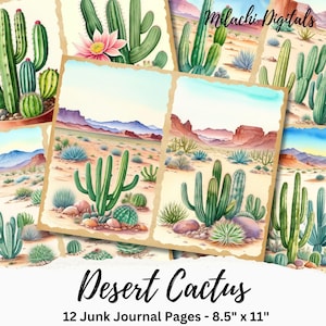 Desert Cactus Junk Journal Printable Pages, Cactus Scrapbook Paper, Cactus Junk Journal Digital Collage Sheet, Instant Download