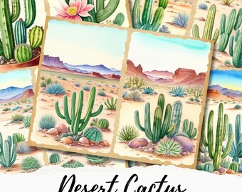 Desert Cactus Junk Journal Printable Pages, Cactus Scrapbook Paper, Cactus Junk Journal Digital Collage Sheet, Instant Download