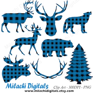 Buffalo plaid clipart, lumberjack clipart, planner stickers, printable animal clipart, digital clip art, commercial use - M797