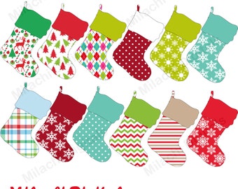 Christmas stocking digital clip art, holiday stocking clipart, commercial use, instant download - M416