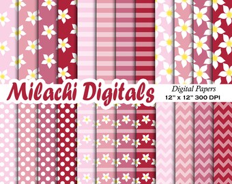 Floral digital paper cherry blossom scrapbook paper floral pattern flowers background chevron invitation polka dots commercial use  M871