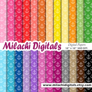 Anchor digital paper, nautical scrapbook papers, anchor wallpaper, anchor background - M505