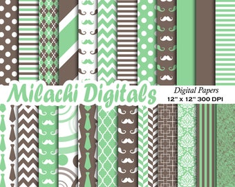 Father's Day digital paper mustache scrapbook papers baby shower wallpaper polka dots background - M575