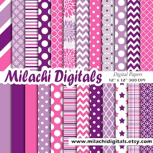 Rosa e viola digitale carta scrapbook papers tappezzeria scrapbooking digitale pois strisce freccia di espansione - M583