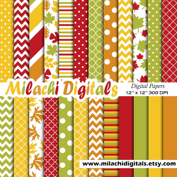 Fall digital paper, Thanksgiving scrapbook papers, leaf wallpaper, autumn background - M388