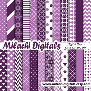 Papel digital roxo, papéis de scrapbook para chá de bebê, papel de parede roxo, fundo de padrões roxos - M479