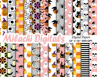 Halloween Digital Paper, Trick or Treat Scrapbook Papers, Seamless Patterns, Cats, Spooky Ghost Papers, Junk Journal Papers, Pumpkin - M1047