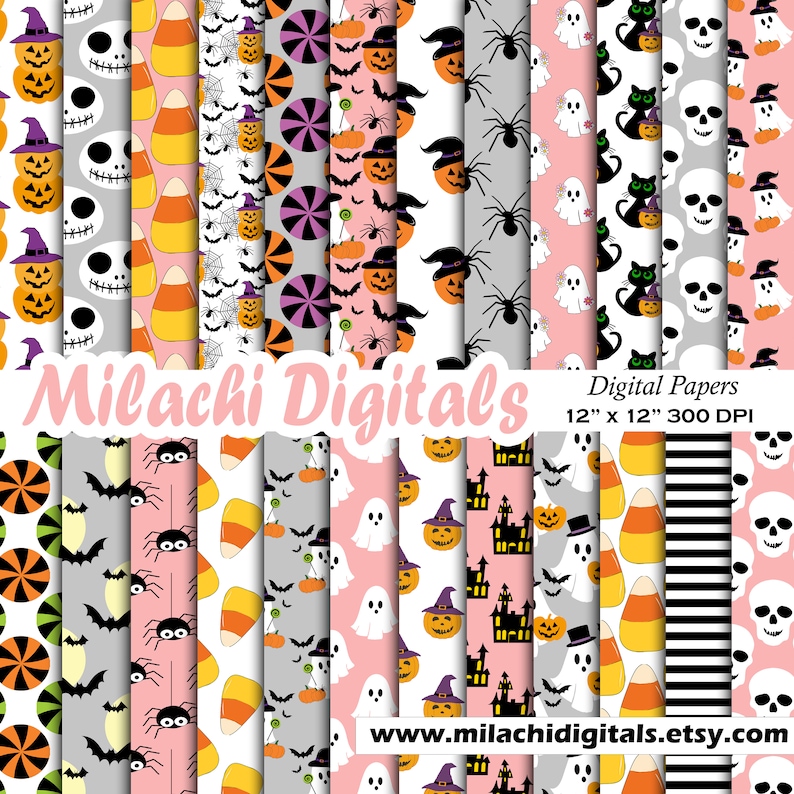 Halloween Digital Paper, Trick or Treat Scrapbook Papers, Seamless ...