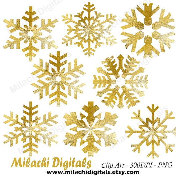 Gold snowflakes clipart gold foil snowflake scrapbook elements christmas clip art card making paper crafts holiday cupcake toppers M807