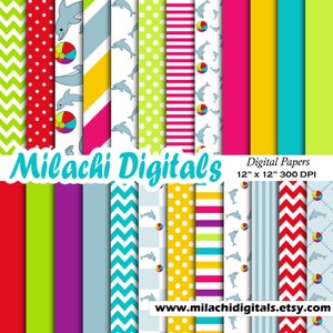 Delfin digitales Papier, unter dem Meer Scrapbook Papiere, Sommer Hintergrundbilder, Strand Hintergrund - M381