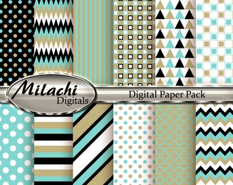 Blue and Ecru Digital Paper Pack - Commercial Use - Instant Download - M34