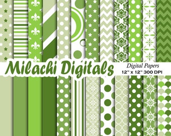 Green digital paper, scrapbook papers, polka dots wallpaper, green pattern background - M570