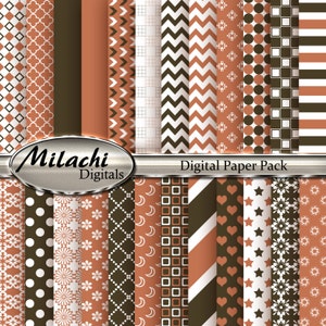 Orange Salmon and Mocha Digital Paper Pack, Scrapbook Papers, Commercial Use - Instant Download - M91