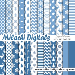 Blaue Weihnachten digitale Papier, Urlaub Scrapbook Papiere, Schneeflocke Tapete, Weihnachtshintergrund, Elch Hintergrund, Chevron M801