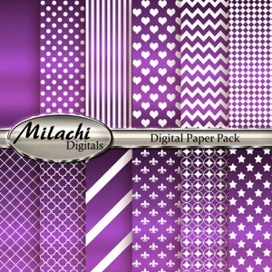 Metallic Purple Digital Paper Pack - Commercial Use - Instant Download - M54