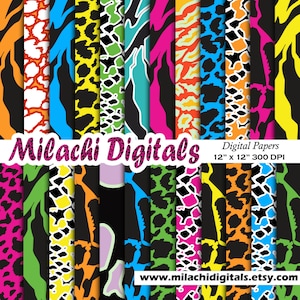 Safari digital paper, wild animal print, safari, zebra, cow, snake, leopard, cheetah, zebra, giraffe, scrapbook papers - M369