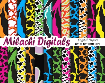 Safari digital paper, wild animal print, safari, zebra, cow, snake, leopard, cheetah, zebra, giraffe, scrapbook papers - M369