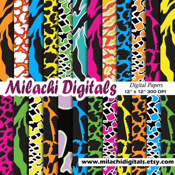 Safari digital paper, wild animal print, safari, zebra, cow, snake, leopard, cheetah, zebra, giraffe, scrapbook papers - M369