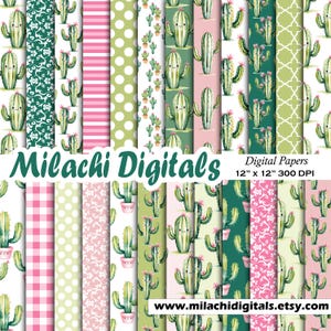 Papier numérique cactus, Papier de scrapbooking transparent 12 x 12 po, Pages de journal indésirable, Arrière-plans de l'agenda Cactus, Fabrication de cartes, Usage commercial