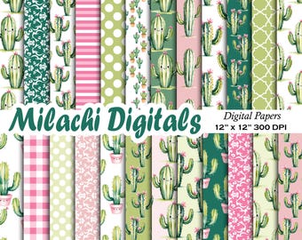 Cactus Digital Paper, Seamless 12"x12" Scrapbook Paper, Junk Journal Pages, Cactus Planner Backgrounds, Card Making, Commercial Use