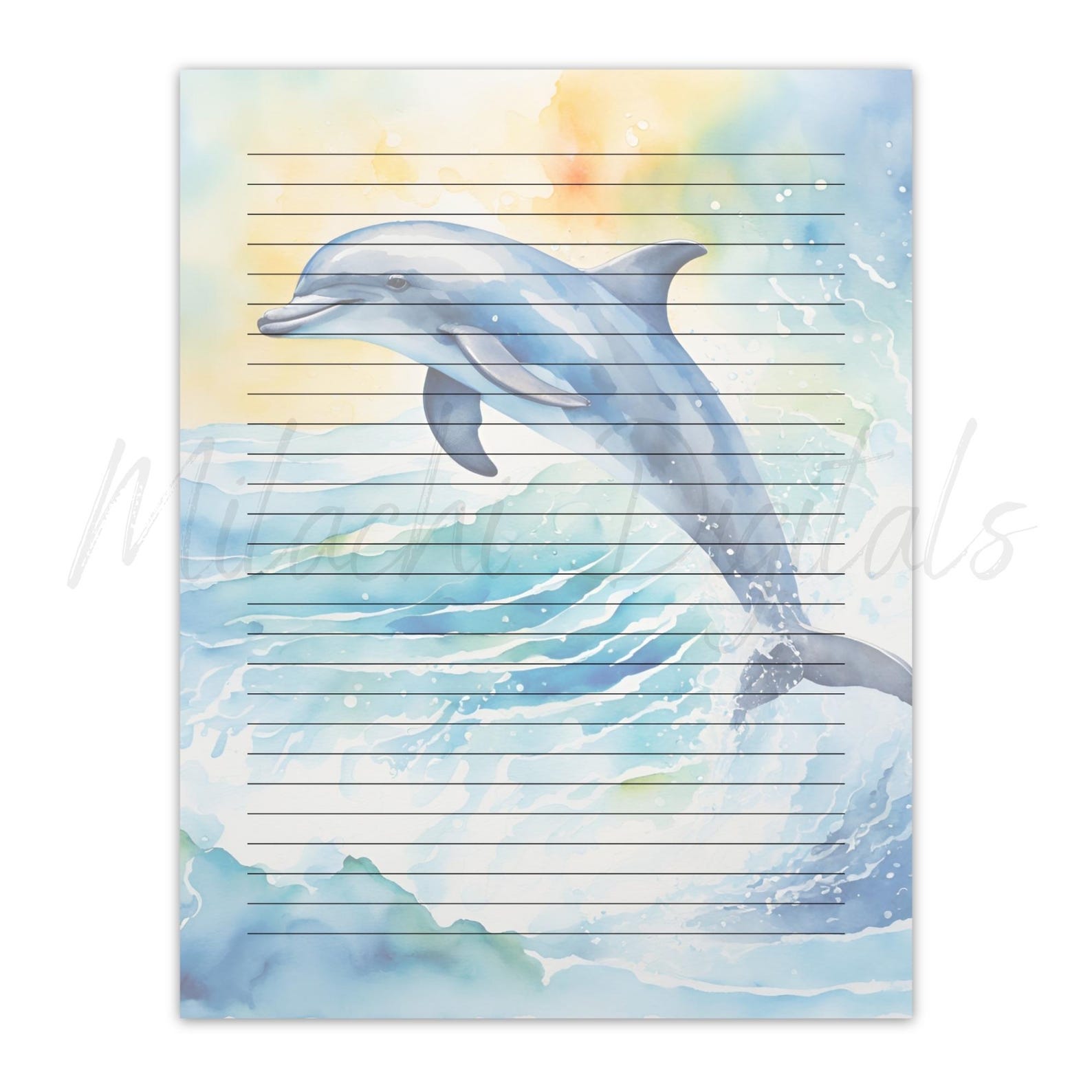 Dolphin Printable Stationery, Digital Paper for Journals, Letters ...