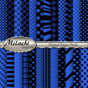 Black and Royal Blue Digital Paper Pack, Junk Journal Pages, Scrapbook Papers, Commercial Use, Instant Download - M93