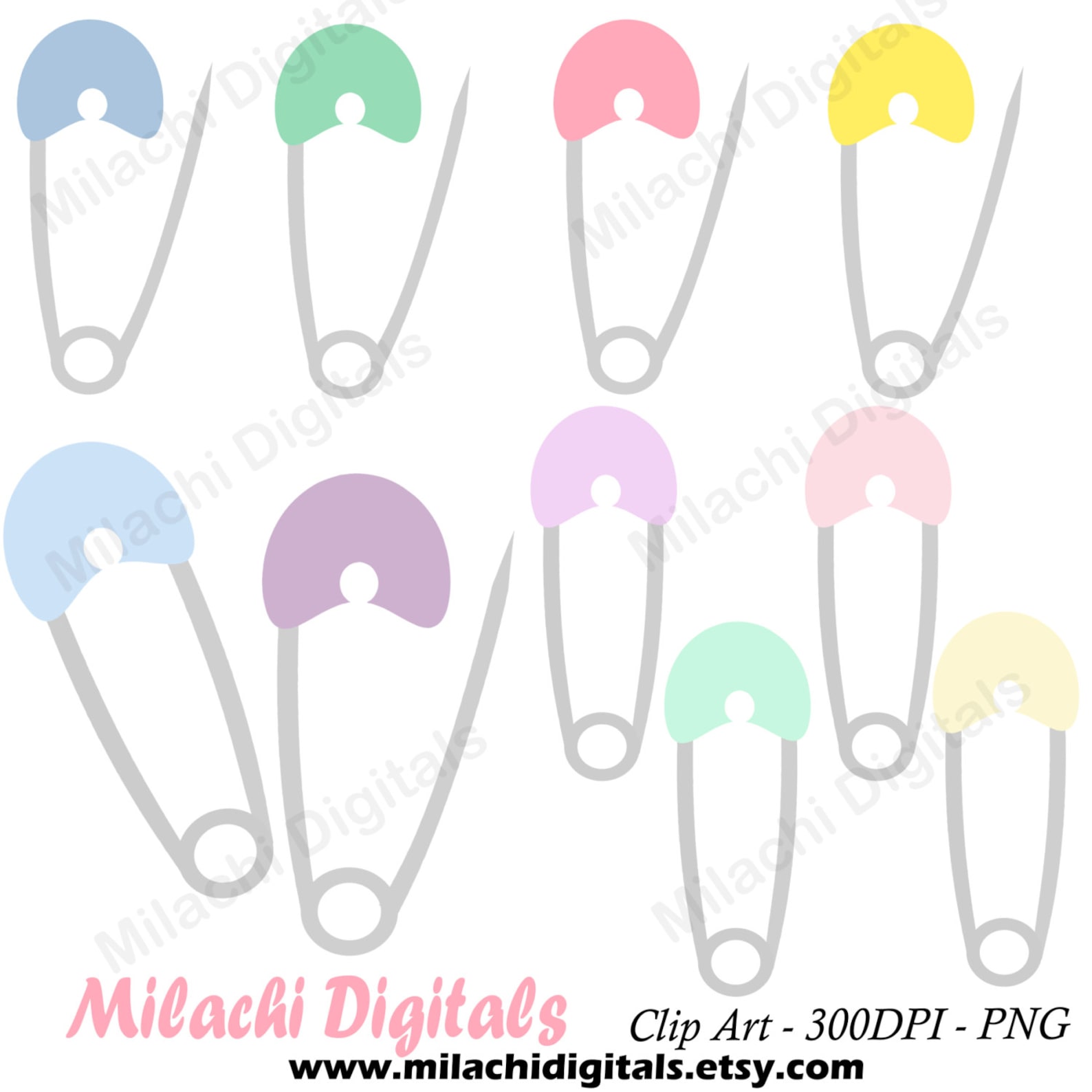 Safety Pins Clipart Diaper Pins Clipart Vector Graphics Etsy