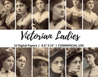 Victorian Ladies Digital Paper Pack 8.5"x11", Victorian Junk Journal Printable Pages, Vintage Photography Background, Scrapbook Paper