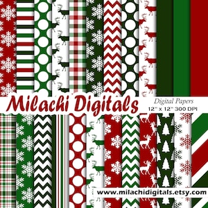 Christmas digital paper, holiday scrapbook papers, snowflake wallpaper, christmas background, moose, reindeer, polka dots, chevron M784