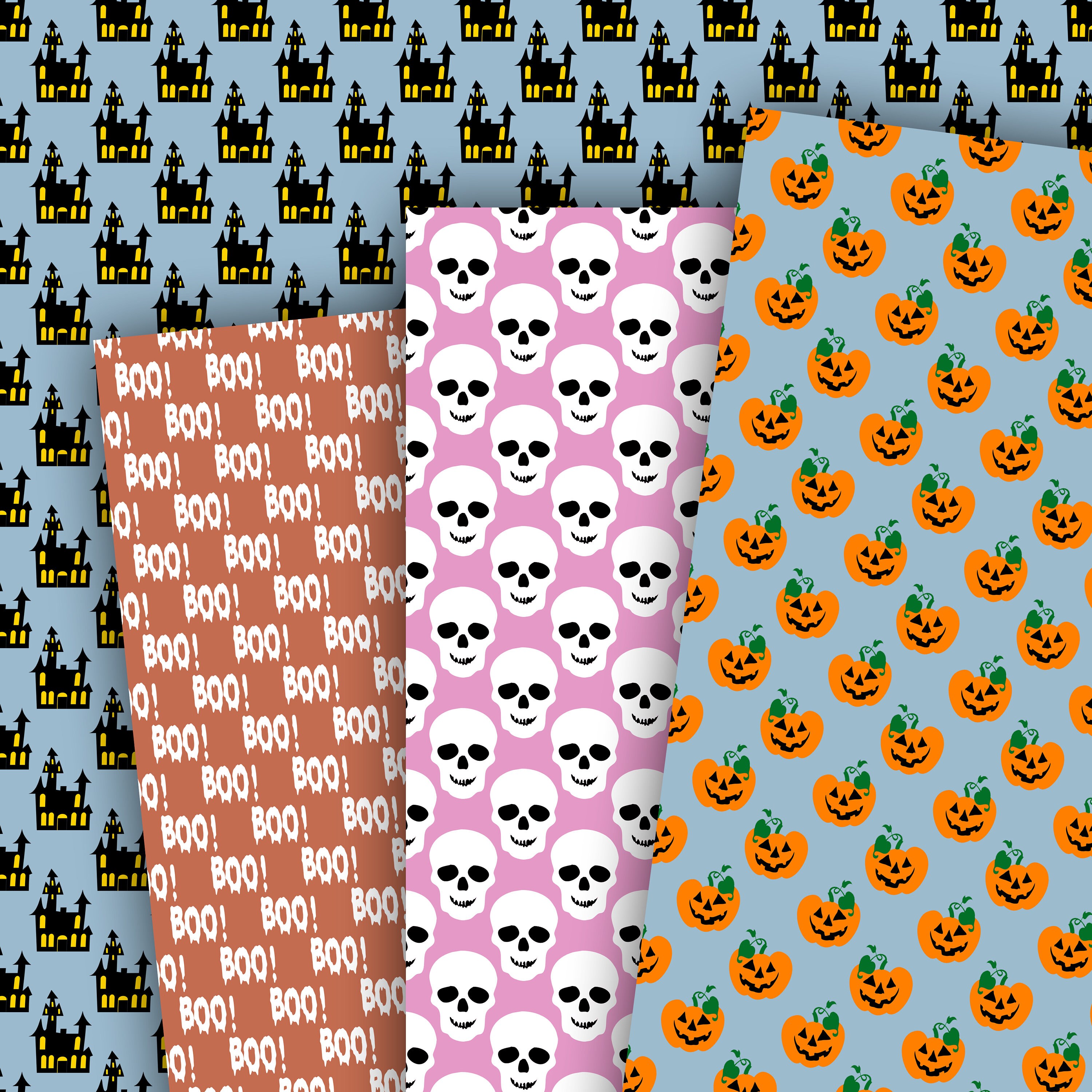 Halloween Digital Paper Seamless Trick or Treat Scrapbook Papers Skull ...