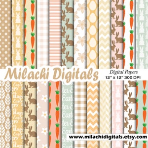 Papel Digital de conejito de Pascua, fondos transparentes, papeles de Scrapbook de primavera, papeles de Scrapbook imprimibles, fondo de pantalla de conejito, zanahoria - M953
