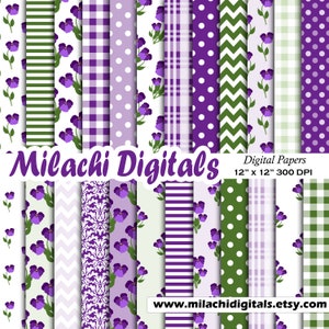 Pakiet papieru cyfrowego Violet Flowers, papiery do scrapbookingu, bezszwowe wzory kwiatowe, tła, do druku, okładka notatnika, okładka dziennika - M1002