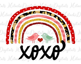 Valentine's Day Rainbow Xoxo PNG Sublimation Download, DTG Printing, Clipart, Sublimation Design, Love Birds Sublimation PNG - M78