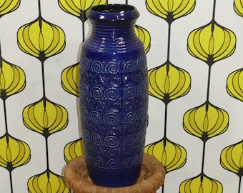 Jasba Relief BodenVase 70er Jahre Keramik 721/52 blau Reliefdekor XL Vase Deko WGP Retro Mid Century german pottery