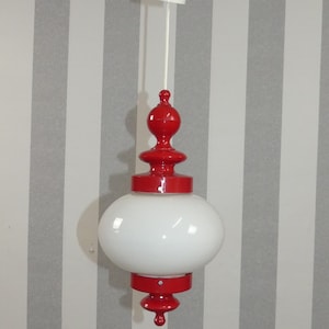 cute 70s hanging lamp ceiling lamp plastic white/red mid century retro vintage space age