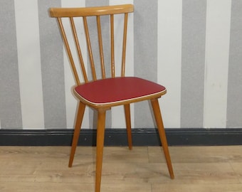wunderschöner 50er Jahre KüchenstuhlStuhl Holz fifties Sitzfläche rot Sprossenstuhl vintage rockabilly