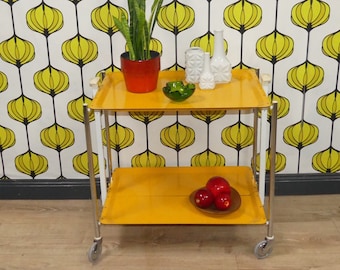 60s bar cart tea cart Dinett YELLOW/white folding dinette mid century retro vintage design Bremshey