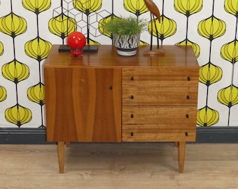 60s small drawer cabinet chest of drawers walnut mini sideboard vintage retro mid century