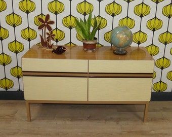 60er 70er Jahre Kommode kleines Sideboard 1,08m Resopal creme braun retro vintage mid century