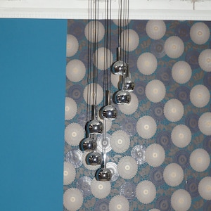 1970s XXL chrome cascade light 8 domes 170 cm ceiling light space age