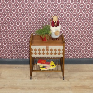 60s 70s sewing box storage box on rolls brown/beige retro vintage seventies checker