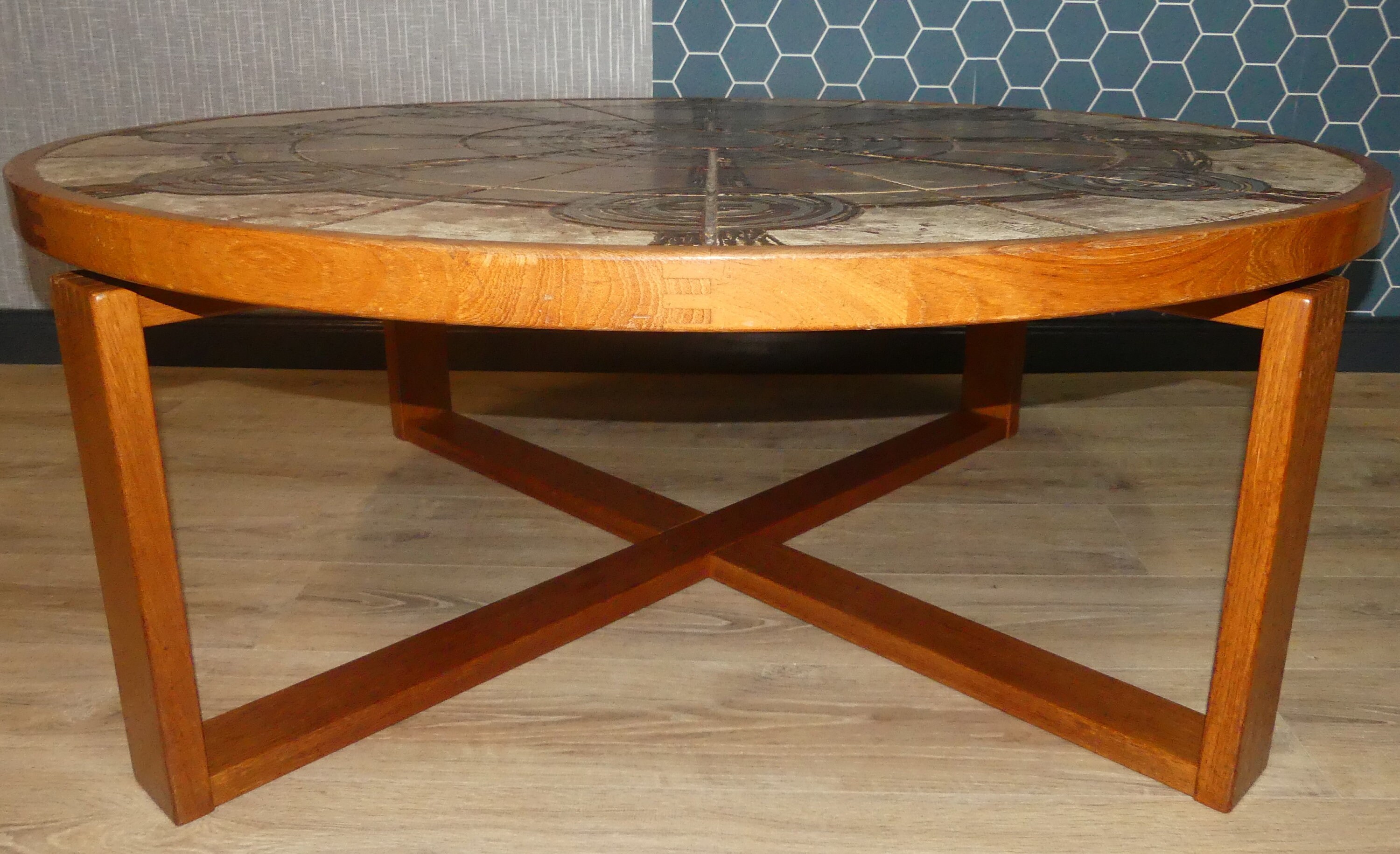 70's XL Round Coffee Table 125 Cm Teak Ceramic OX ART 77 Etsy