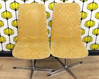 Set of 2 70s chair chrome foot swivel chair upholstered chair velvet brocade honey spage age seventies chair